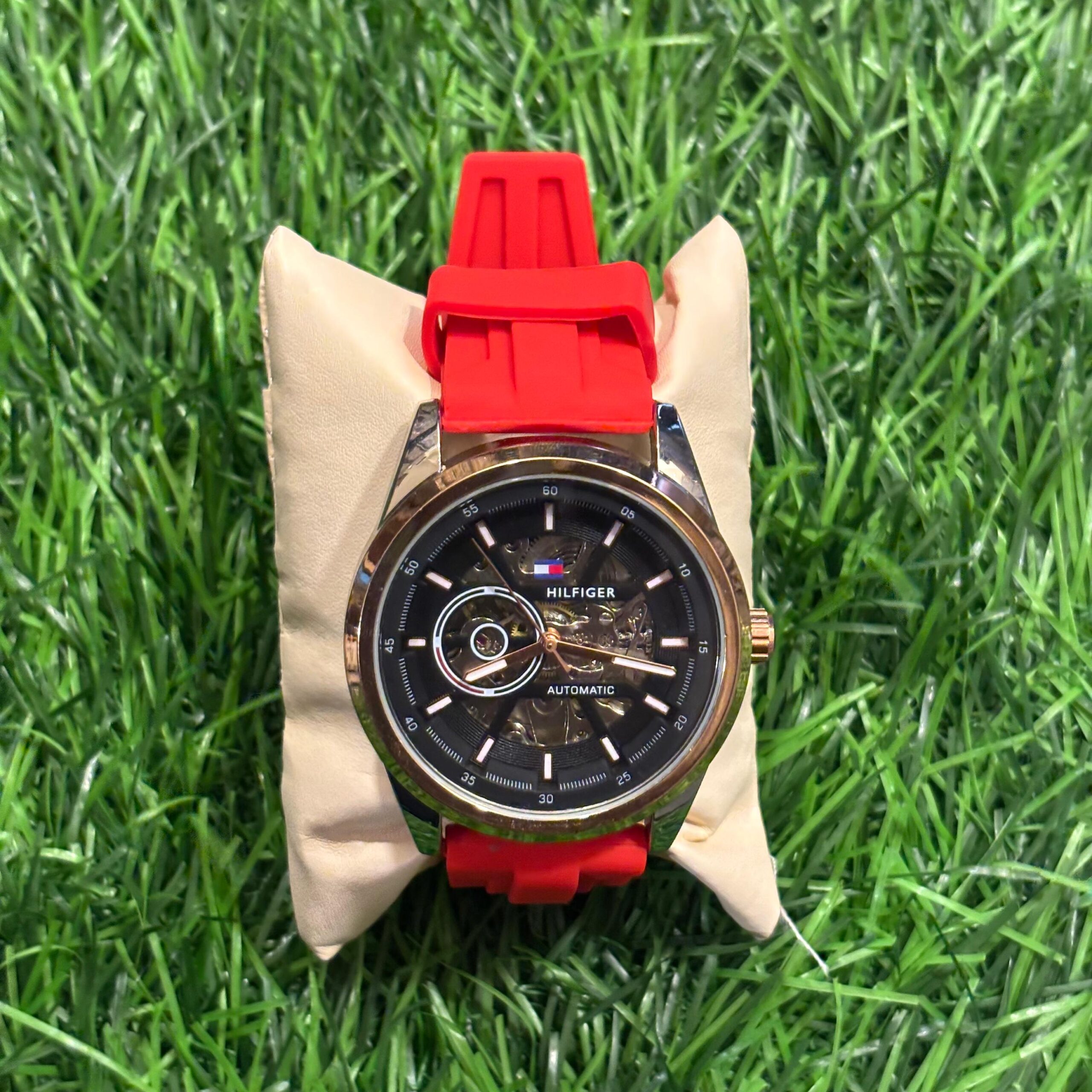 WhatsApp Image 2025-09-12 at 1.16.47 PM T🔥MMY HILF🔥GER automatic red Silicon belt watch - Image 1