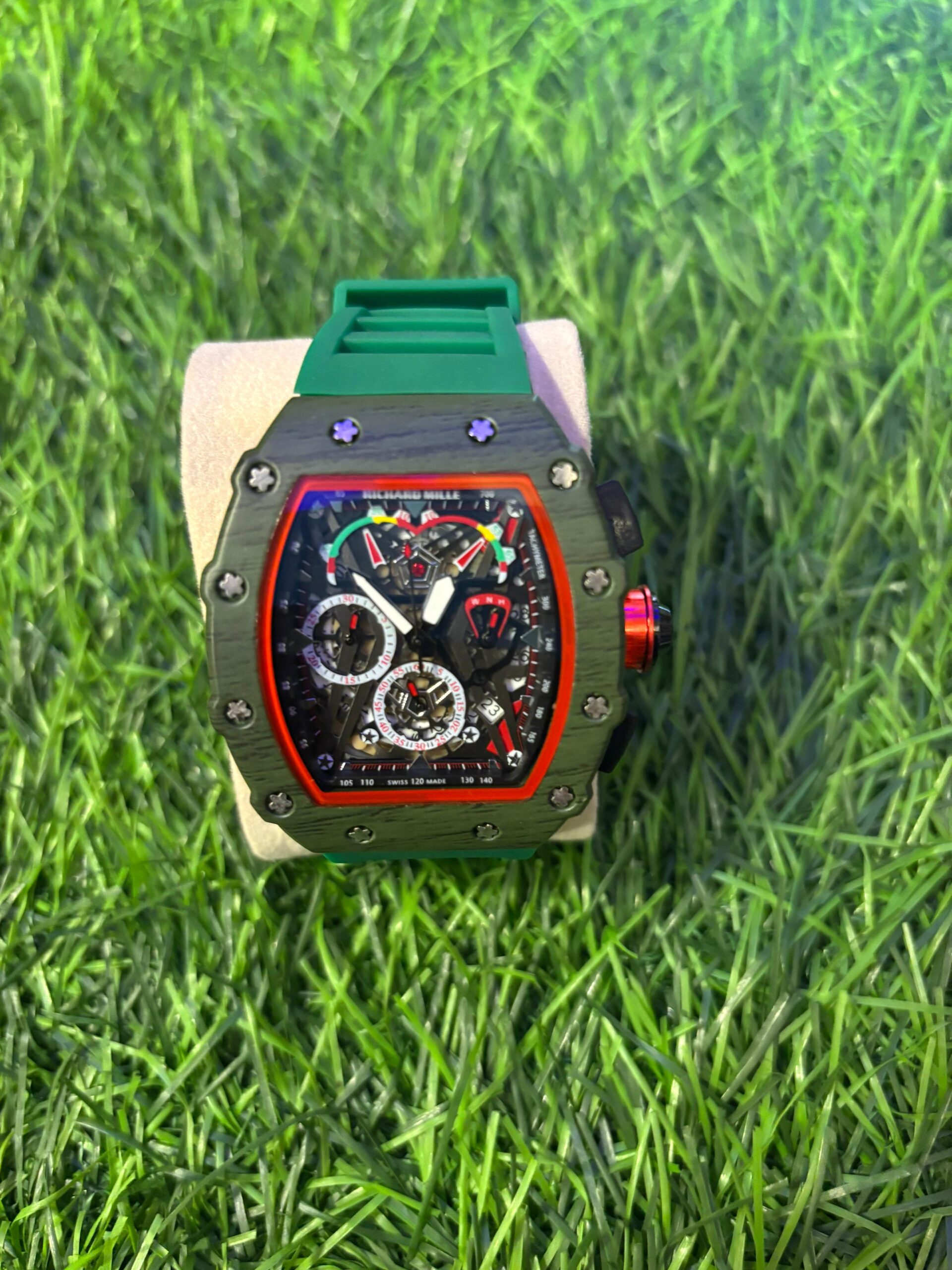 WhatsApp Image 2025-09-12 at 1.16.57 PM Rich🔥rd Mi🔥lie Wood Grain & Green Silicon Strap Belt Watch - Image 1