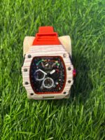 Rich🔥rd Mi🔥lie Wood Grain & Red Silicon Strap Belt Watch