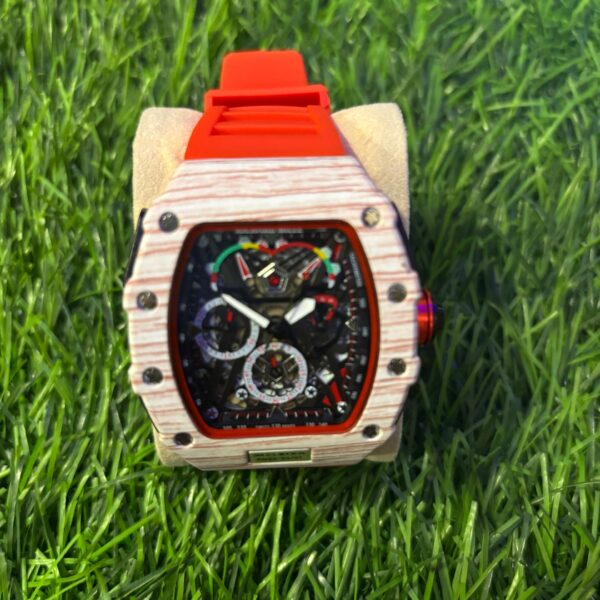 Rich🔥rd Mi🔥lie Wood Grain & Red Silicon Strap Belt Watch