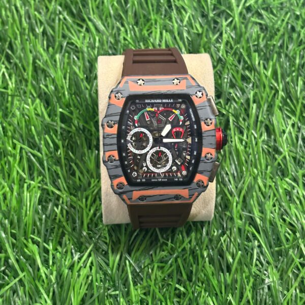 Rich🔥rd Mi🔥lie Patterned Grey & Brown Silicon Strap Belt Watch