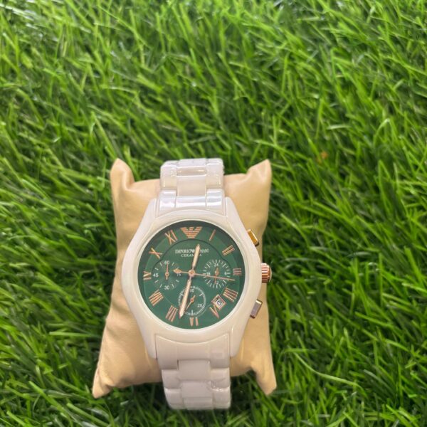 Emp🔥rio Arm🔥ni white ceramic Belt & Green Dial Watch