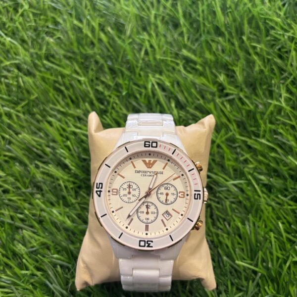 Emp🔥rio Arm🔥ni white ceramic Belt & Gold Tones Watch
