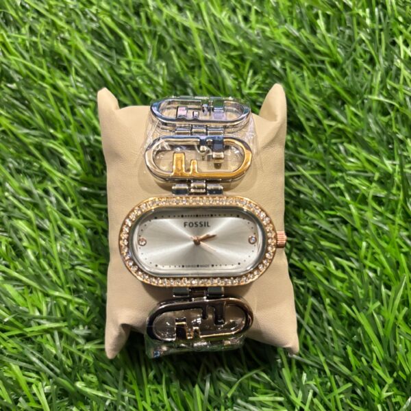 F🔥ssil chain Dual Tone (Rose Gold & Silver) watch for women