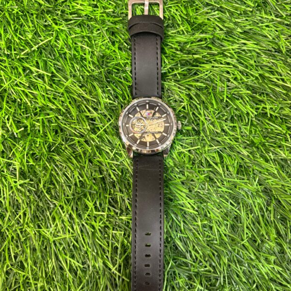T🔥mmy Hil🔥iger Automatic black leather belt watch