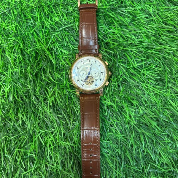 C🔥rtier automatic brown leather belt watch