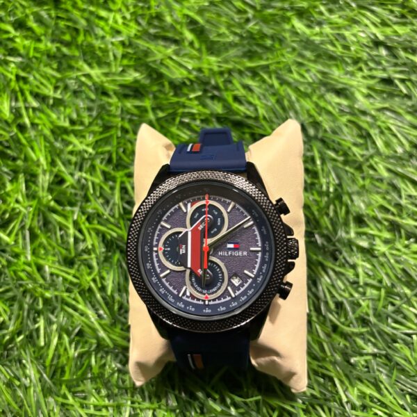 T🔥mmy Hil🔥iger Navy Blue Silicon belt watch