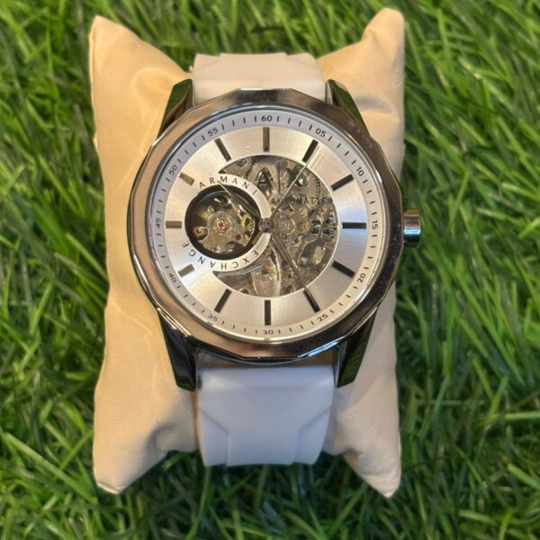 Arm🔥ni Exch🔥nge Automatic White silicon belt watch