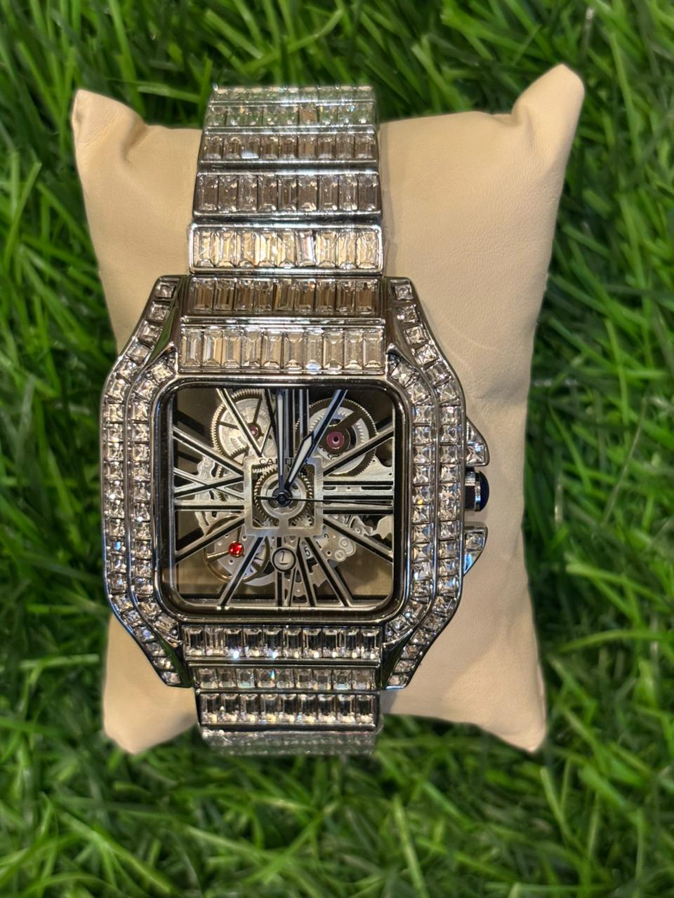 WhatsApp Image 2025-10-10 at 9.34.37 AM C🔥rtier Silver Iced-Out stone Santos watch for men - Image 1