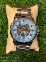 F🔥ssil Automatic skeleton silver chain for men