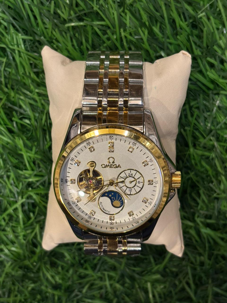 WhatsApp Image 2025-10-10 at 9.35.45 AM Om🔥ga Automatic dual tone chain watch for men - Image 1