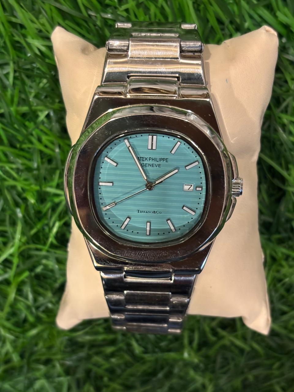 WhatsApp Image 2025-10-10 at 9.35.49 AM P🔥tek Ph🔥lippe Tiffany blue dial silver chain watch for men - Image 1