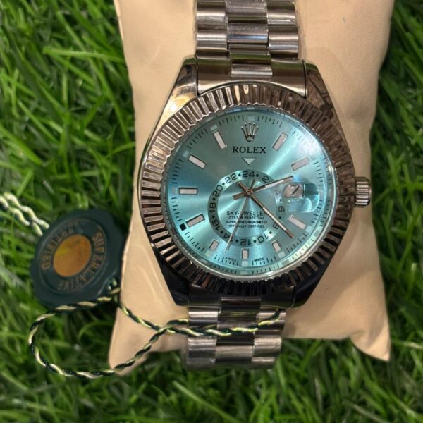 R🔥lex Sky-Dweller silver chain watch
