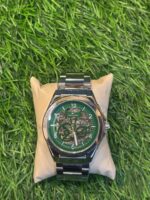 T🔥mmy Hil🔥iger green skeleton dial automatic movement silver chain watch
