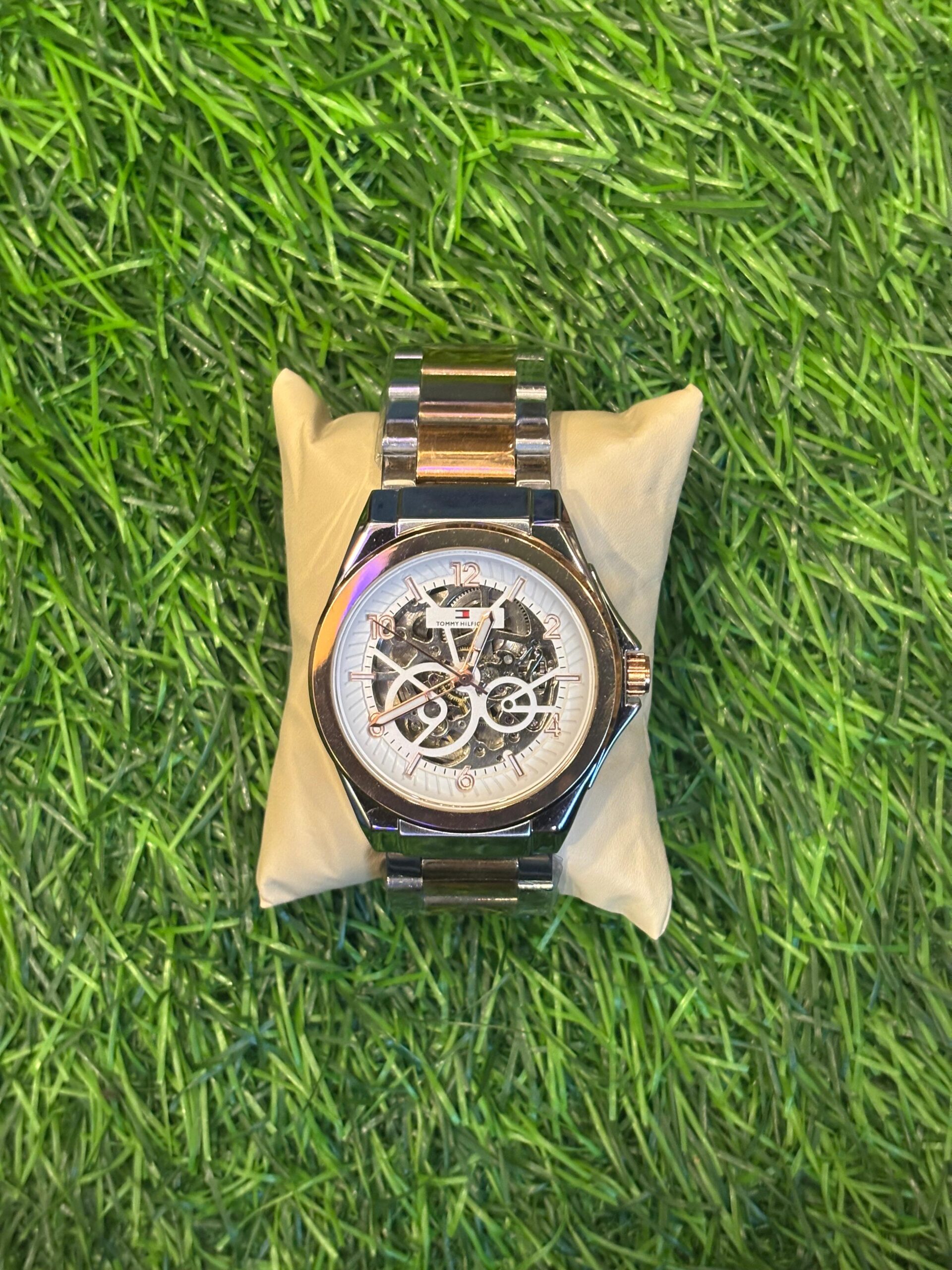 WhatsApp Image 2025-10-11 at 1.08.56 PM (1) T🔥mmy Hil🔥iger Automatic Movement dual-tone silver and rose gold chain watch - Image 1