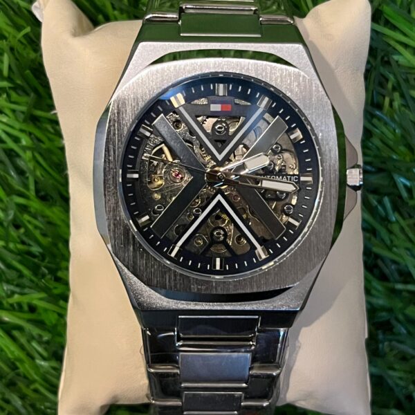 T🔥mmy Hil🔥iger Automatic silver chain watch for men