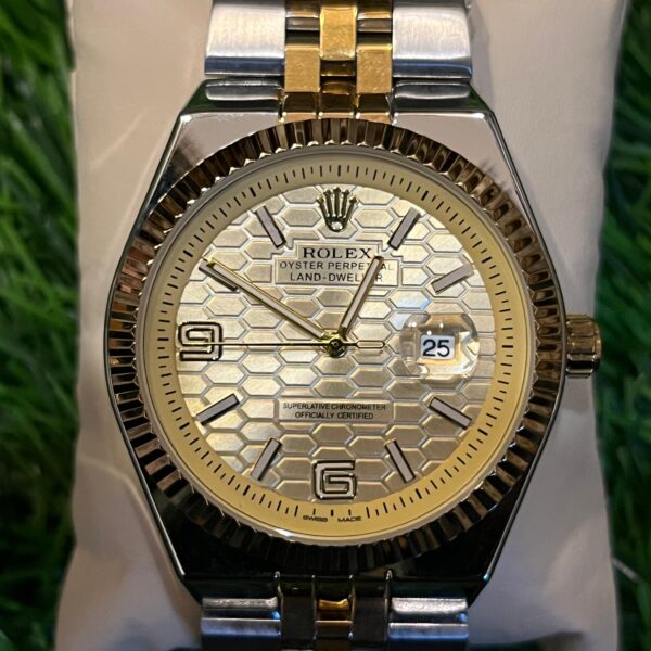 R🔥lex date dual tone chain honeycomb watch for men