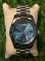 R🔥lex Day-Date Silver Watch (Ice Blue Dial) for men