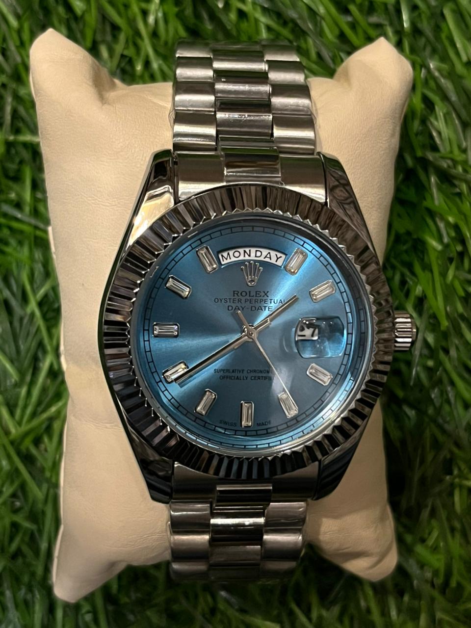 WhatsApp Image 2025-10-29 at 11.13.10 PM (1) R🔥lex Day-Date Silver Watch (Ice Blue Dial) for men - Image 1