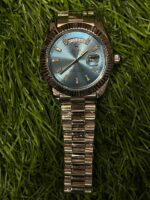 R🔥lex Day-Date Silver Watch (Ice Blue Dial) for men - Image 3