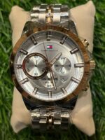 T🔥mmy Hil🔥iger Dual-Tone (Silver & Rose Gold) - Silver Dial Chain watch for men