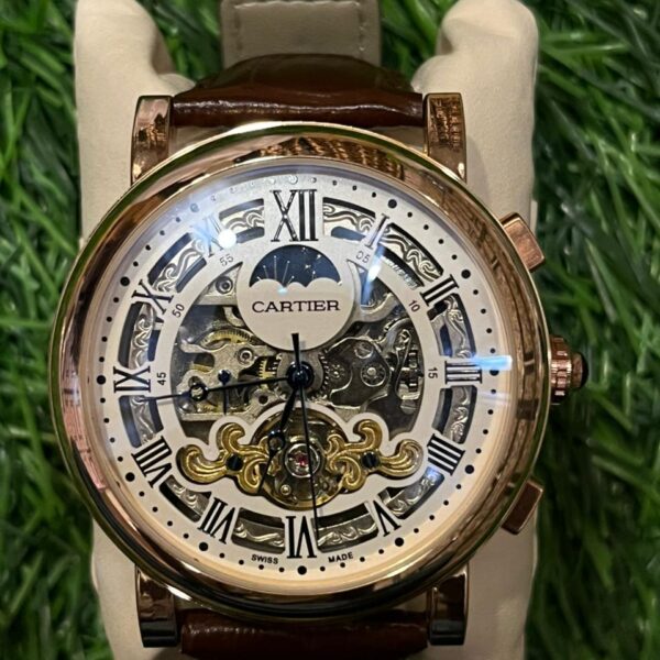 C🔥rtier Automatic moonphase Leather belt Watch for men