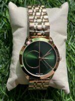 C🔥lvin Kl🔥in Green Dial rose gold chain watch for Women's