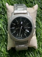 F🔥ssil silver chain black dial automatic watch for men