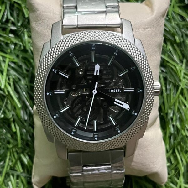 F🔥ssil silver chain black dial automatic watch for men