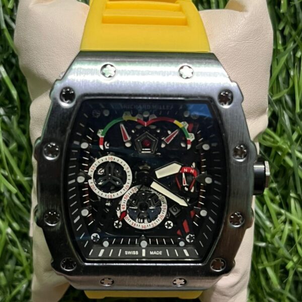 Rich🔥rd Mi🔥lie Silver Yellow Belt Silicon Watch for men