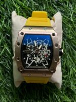 Rich🔥rd Mi🔥lie Yellow Belt Silicon (Rose Gold Dial) Watch for men (RM35-01 'Rafa Edition)