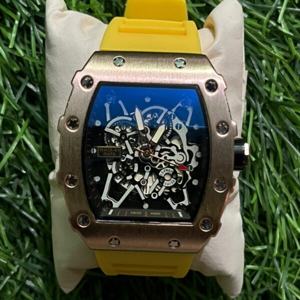 Rich🔥rd Mi🔥lie Yellow Belt Silicon (Rose Gold Dial) Watch for men (RM35-01 'Rafa Edition)