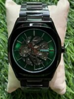 F🔥ssil Automatic Black Chain watch for Men (emerald green skeleton dial)