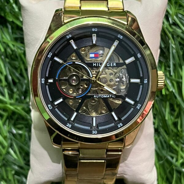 T🔥mmy Hil🔥iger Automatic Gold Chain watch for men
