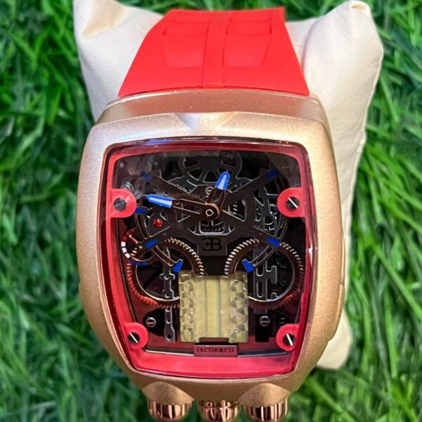 J🔥cob & Co Silver dial Buggati Red belt watch for men