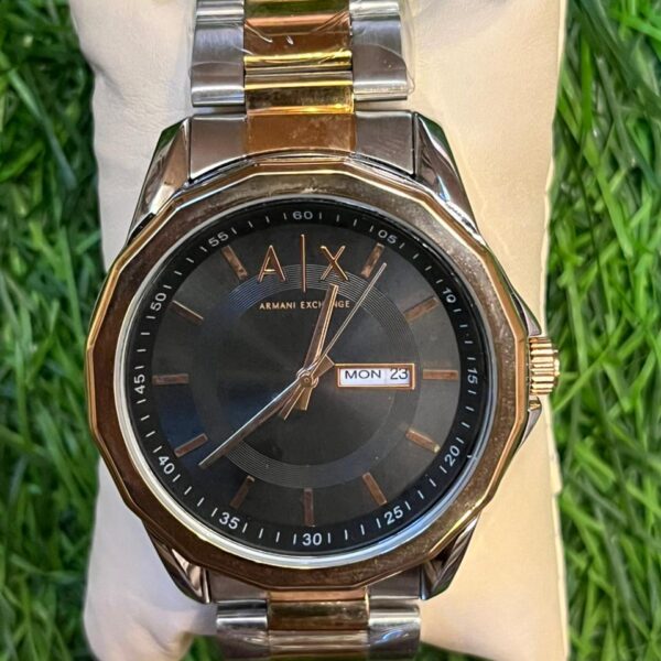 Arm🔥ni Exch🔥nge day date model dual tone chain Watch for men