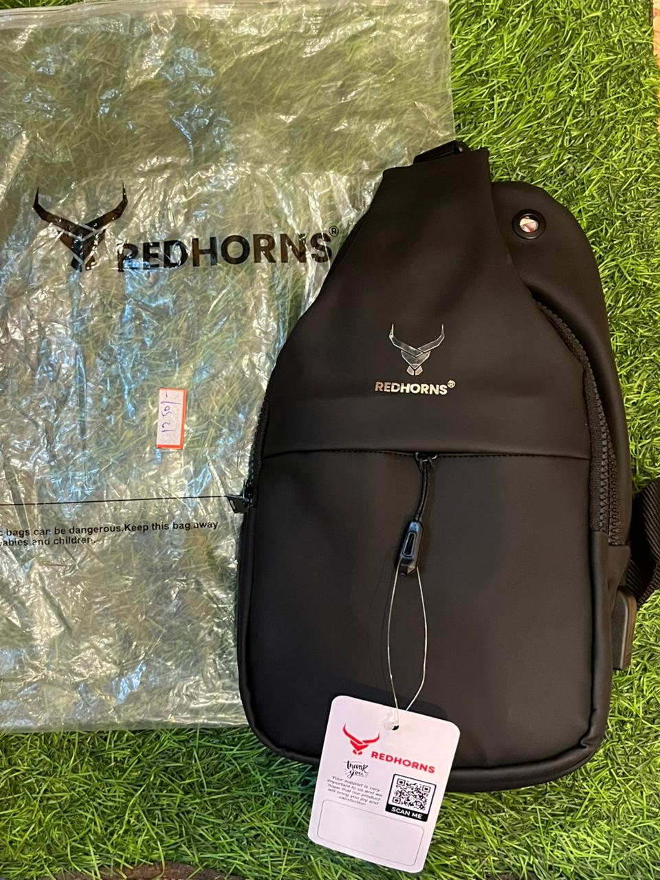 WhatsApp Image 2026-02-09 at 1.25.07 PM Red h🔥rns black sling bag for men's - Image 1