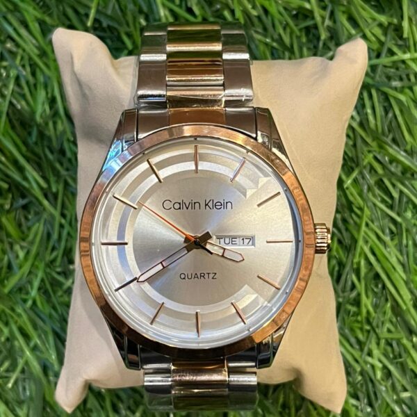 C🔥lvin Kl🔥Dual Tone Chain Watch for Men's