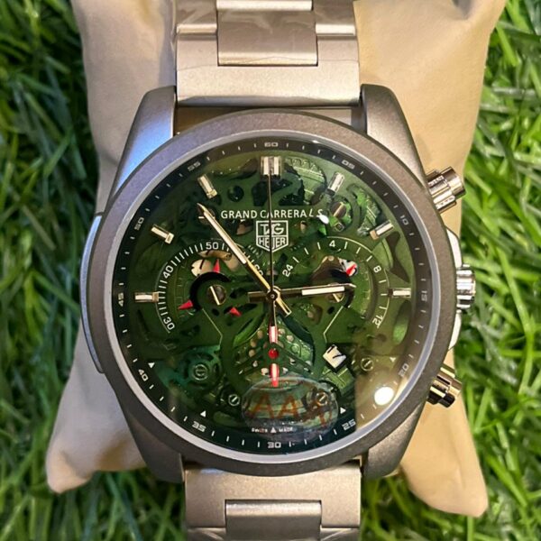 T🔥g He🔥er   silver chain green dial watch for men's
