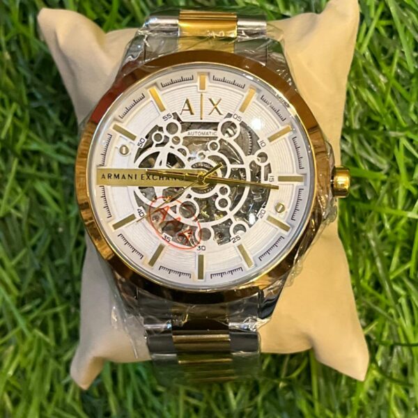 Arm🔥ni Exch🔥nge   automatic dial tone white dial chain watch for men's