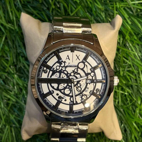 Arm🔥ni Exch🔥nge silver chain black dial watch for men's