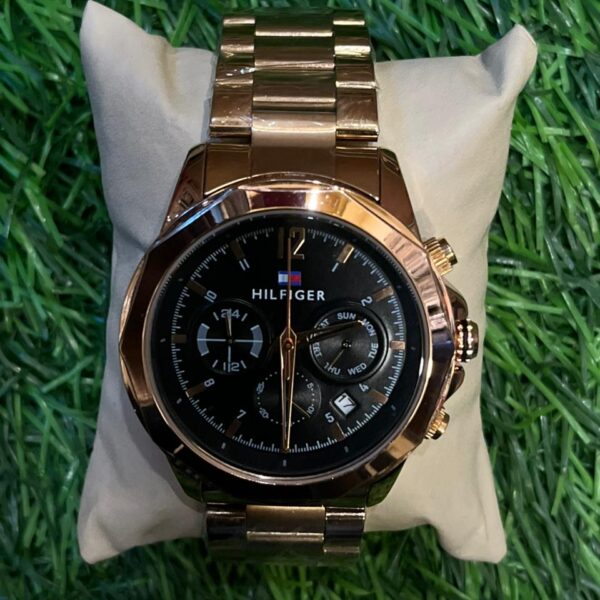 T🔥MMY HILF🔥GER  copper chain black dial chromo watch for men's