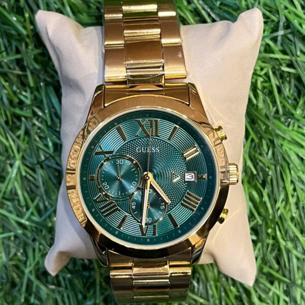 G🔥ess gold chain green roman dial watch for men's