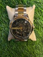 Arm🔥ni Exch🔥nge dual tone black dial watch for men's