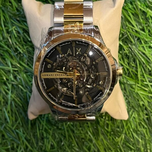 Arm🔥ni Exch🔥nge dual tone black dial watch for men's