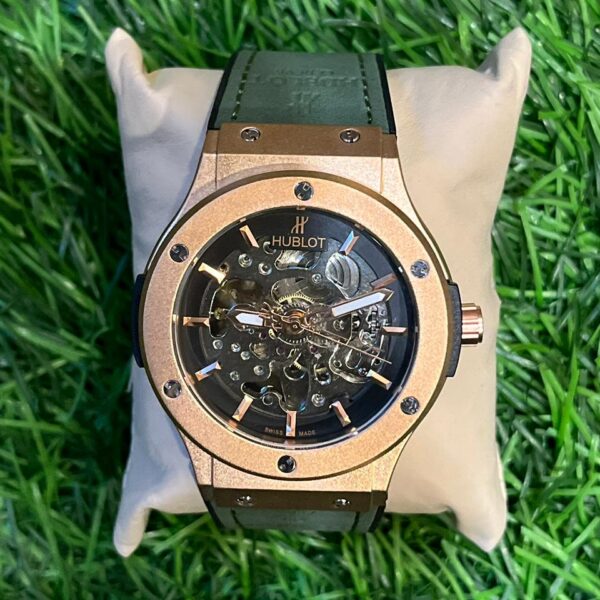 H🔥bl🔥t green belt rose dial automatic watch for men