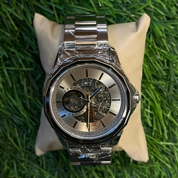 Arm🔥ni Exch🔥nge automatic silver chain watch for men's