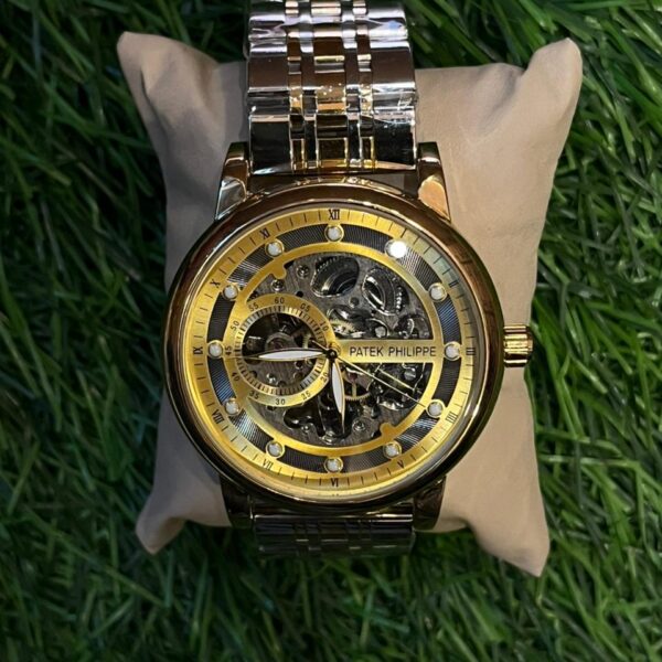 P🔥tek Ph🔥lippe dual tone yellow dial watch for men's