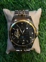 R🔥lex dual tone chain watch black dial watch for men's