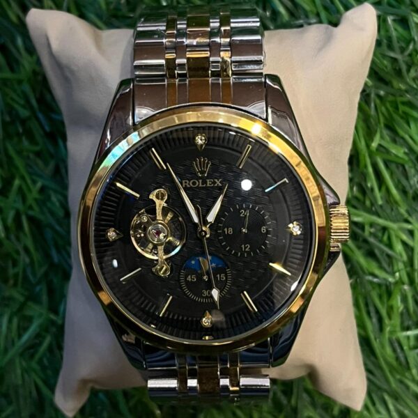 R🔥lex dual tone chain watch black dial watch for men's